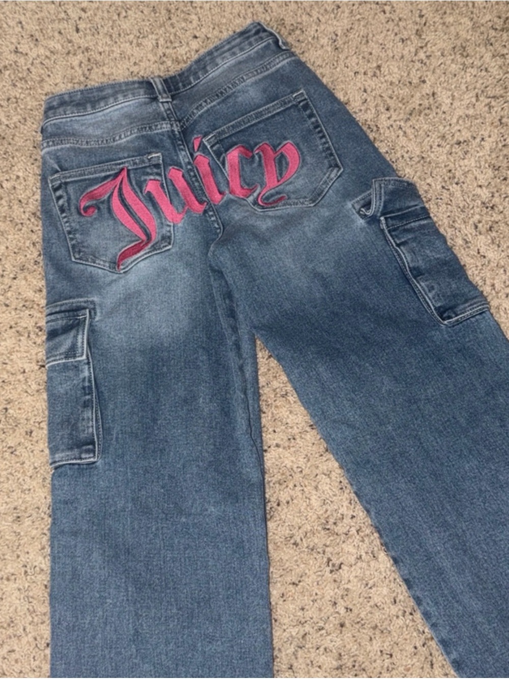 Juicy Couture Blue Denim Jeans with Pink Logo Embroidery